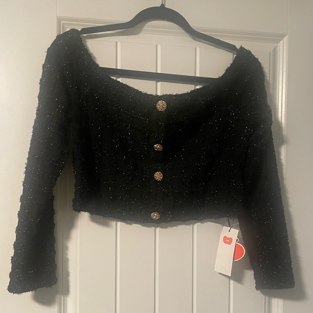Cider crop tweed off shoulder top - Picture 1 of 2